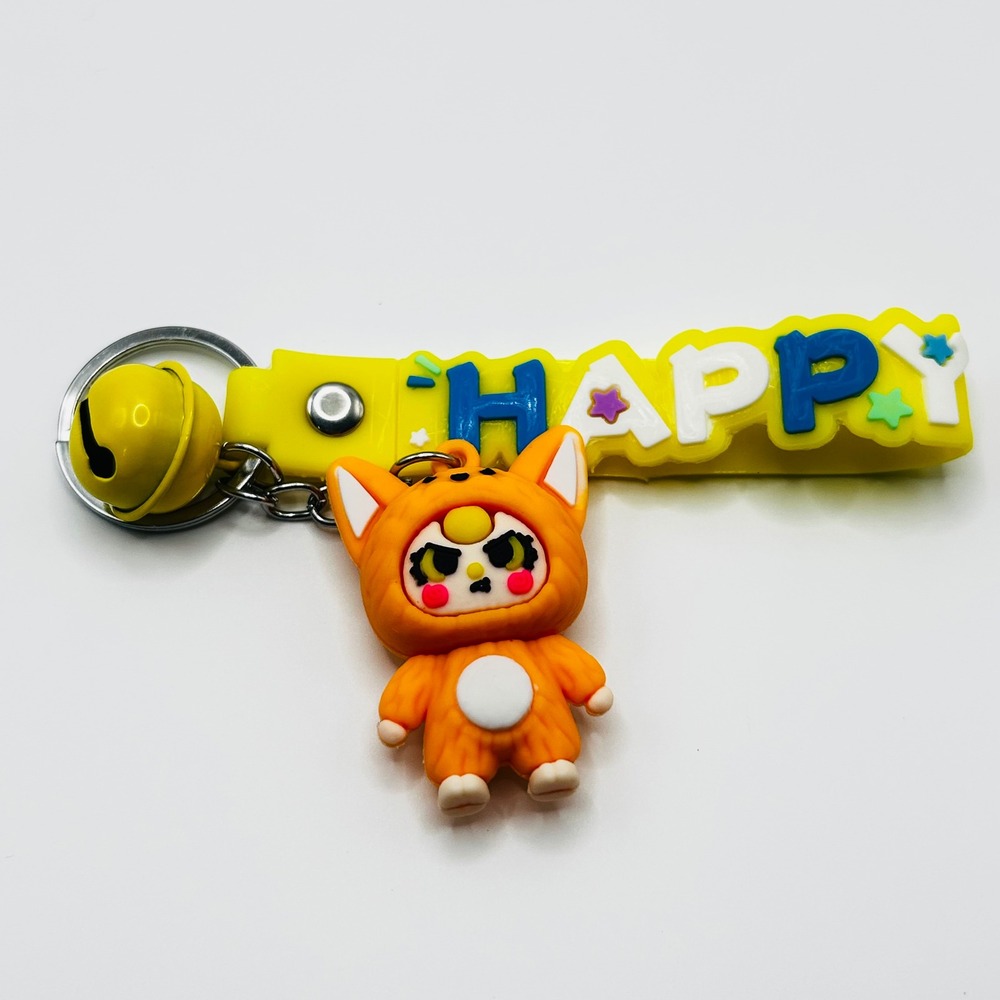 Grumpy Cat Unbranded Keychain Unisex OS Orange Yellow Happy Wristlet Bell 3D